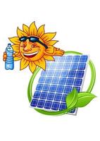Cartoon solar panel with sun vector