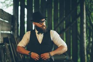 man in a hangar with subdued light photo