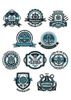Marine and nautical heraldic emblems or icons vector