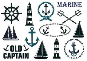 Marine heraldic elements set vector