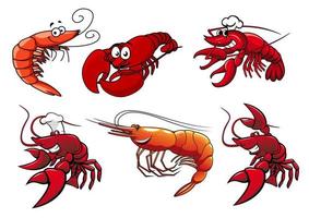 Seafood characters of shrimp, prawns and lobsters vector