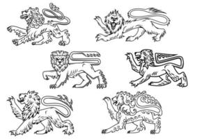 Vintage heraldic lions set vector