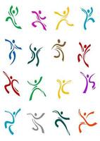 Dancing and jumping peoples icons vector