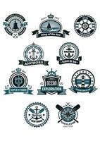 Marine icons and badges with nautical symbols vector