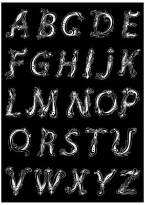 Floral alphabet in retro outline style