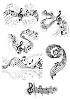 Swirling musical scores and notes vector