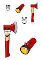 Red cartoon axe and torch flashlight vector