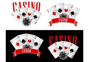 Casino icons with playing cards and chip vector