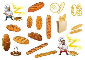 Bakers and isolated baguettes vector
