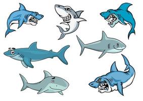 tiburones de dibujos animados con varias expresiones vector