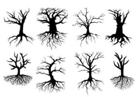 Bare tree silhouettes with roots vector