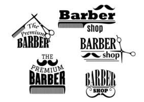 Black retro barber shop icons vector