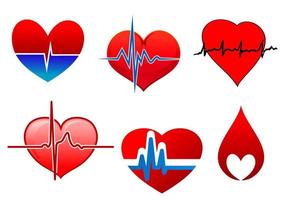 Cardigram on red hearts icons set vector