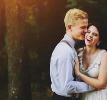 Beautiful wedding couple posing photo