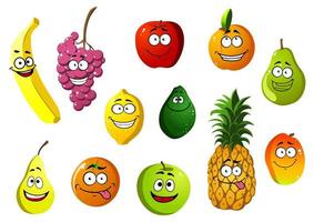 Happy smiling cartoon fruits characters vector