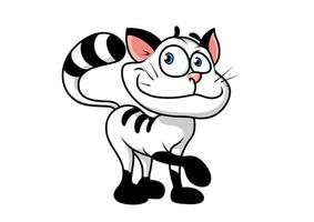 Cute black and white striped cartoon cat vector