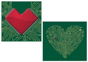 Computer motherboard with heart vector