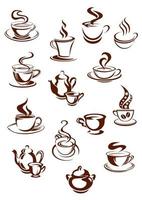 Fragrant coffee in retro style icon set vector