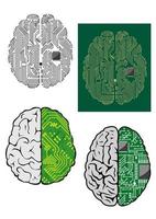 Human brain with computer motherboard vector