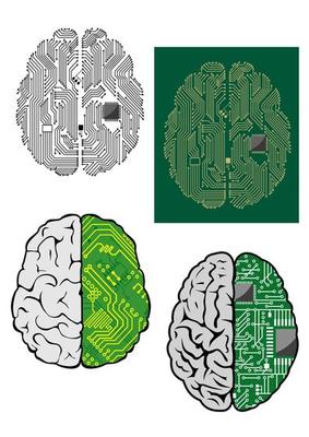 Human brain with computer motherboard