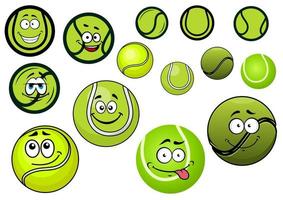 Green tennis balls mascots cartoon characters vector