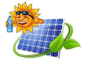 Solar panel with sun in cartoon style vector