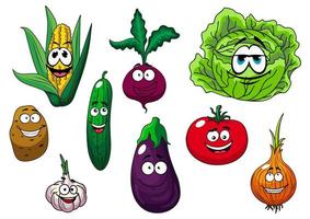 personajes de verduras frescas y sabrosas de dibujos animados vector