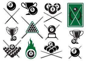 Billiard, pool and snooker sports emblems vector