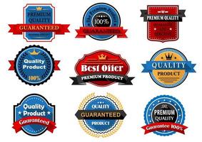 Quality and guarantee flat labels with heraldic elements vector