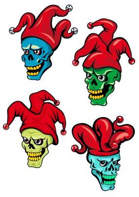 Cartoon clown and joker skulls