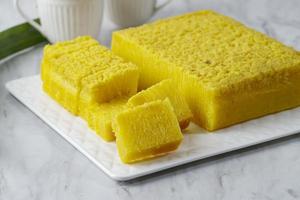 Bika Ambon, Popular Jajanan Pasar from Medan, North Sumatera. Indonesian Honeycomb Cake with Square photo