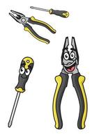 Matching cartoon pliers and screwdriver vector
