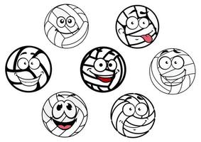 Funny cartoon white volleyball balls characters vector