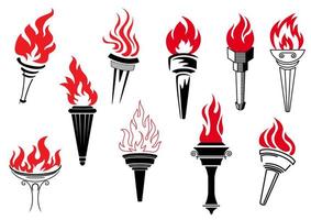 Vintage torches with burning flames vector