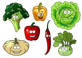 Fresh healthy cartoon vegetables characters vector