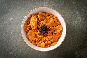 kimchi fried rice with pork sliced photo