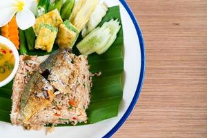 Thai shrimp paste fried rice with fried mackerel photo