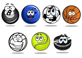 Balls and puck mascots cartoon characters vector