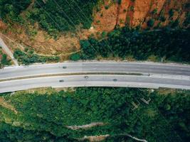 Aerial view of the road in the mountains photo