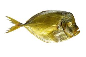 Smoked fish on light background. Top view photo