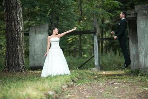 bride and groom having fun photo