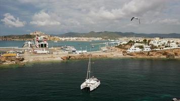 Beautiful view of the bay with yachts aerial view photo