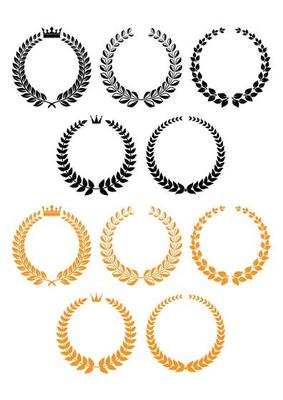 Golden and black laurel wreaths with crowns