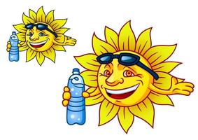 Laughing tropical sun with bottled water vector