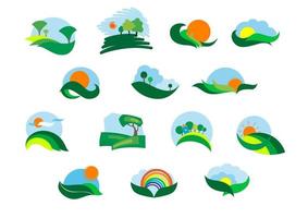 Summer and autumn agricultural landscape icons vector