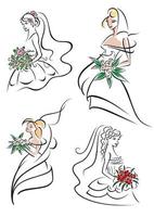 Graceful young bride icons set vector
