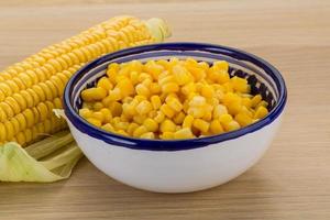 Sweet corn in a bowl on wooden background photo