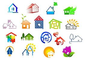 Colorful real estate and house icons vector