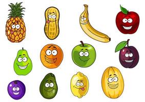 Colorful fruits and vegetables cartoon characters vector