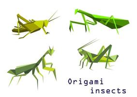 Green origami grasshoppers and mantis vector